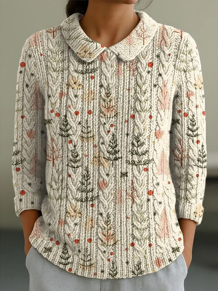 Chloe™ - Women's Christmas Tree Art Print Buttoned Cardigan Sweater