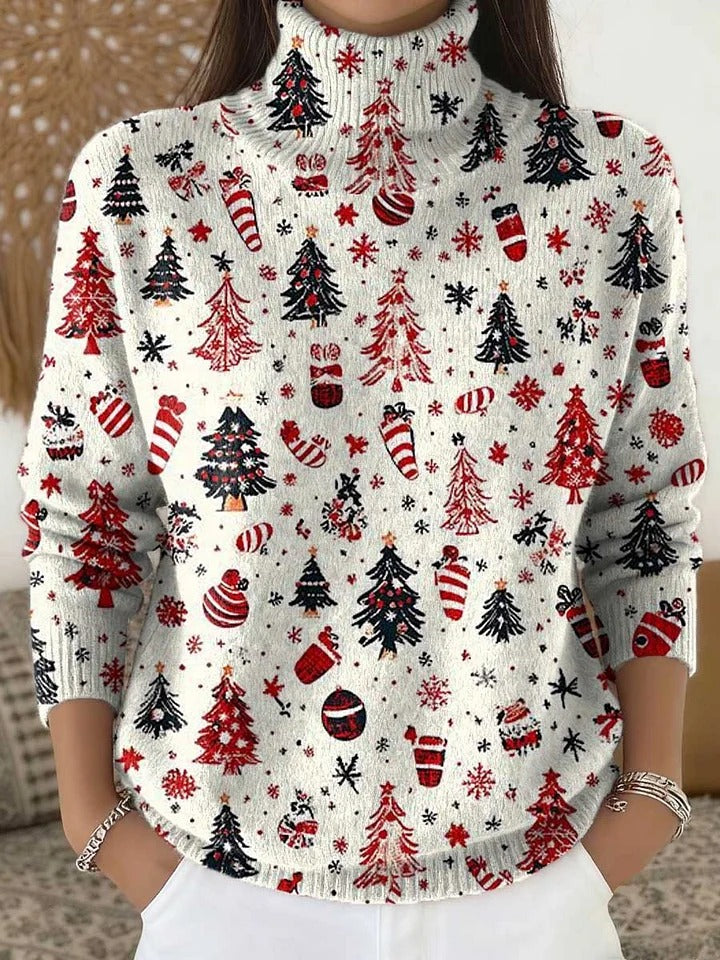 Aurora™ - Christmas Tree Print Buttoned Cardigan