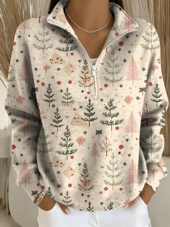Chloe™ - Women's Christmas Tree Art Print Buttoned Cardigan Sweater