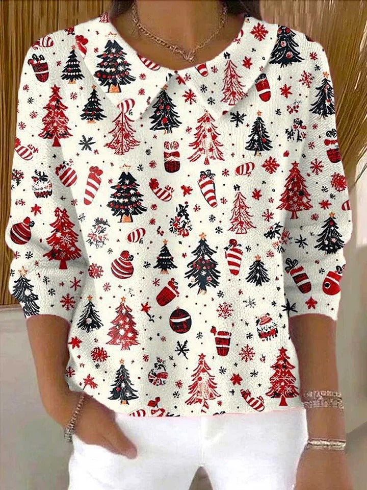 Aurora™ - Christmas Tree Print Buttoned Cardigan
