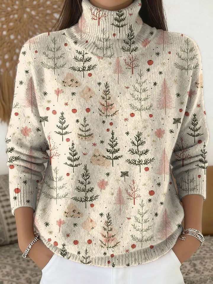 Chloe™ - Women's Christmas Tree Art Print Buttoned Cardigan Sweater