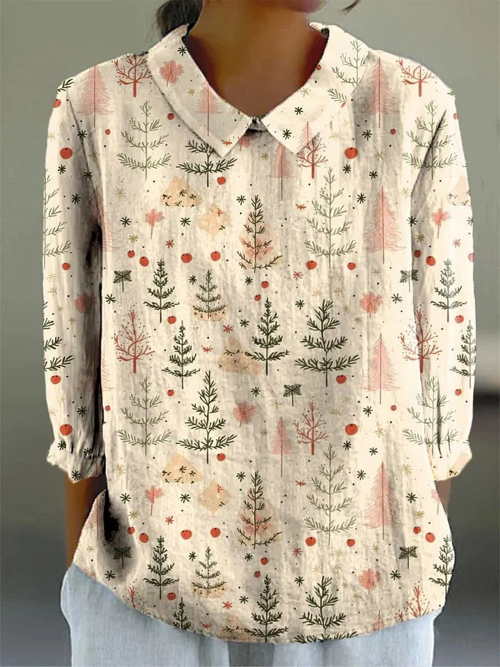 Chloe™ - Women's Christmas Tree Art Print Buttoned Cardigan Sweater