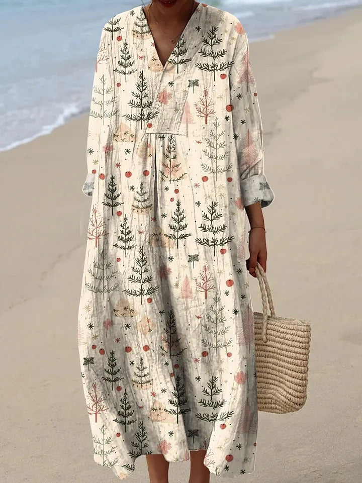 Chloe™ - Women's Christmas Tree Art Print Buttoned Cardigan Sweater