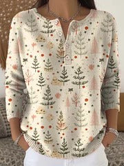 Chloe™ - Women's Christmas Tree Art Print Buttoned Cardigan Sweater