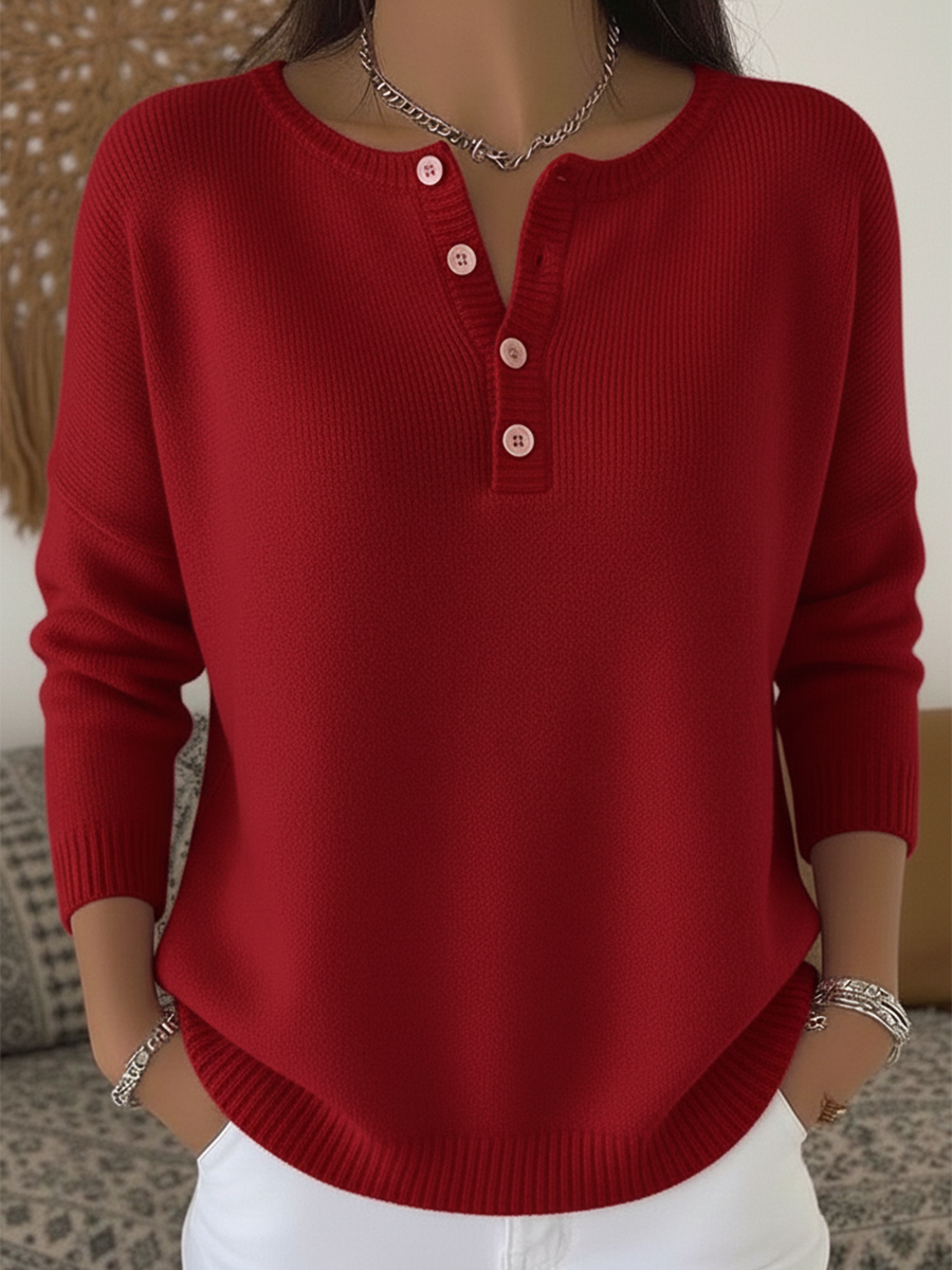 Zoe™ - Soft Solid Henley Collar Sweater