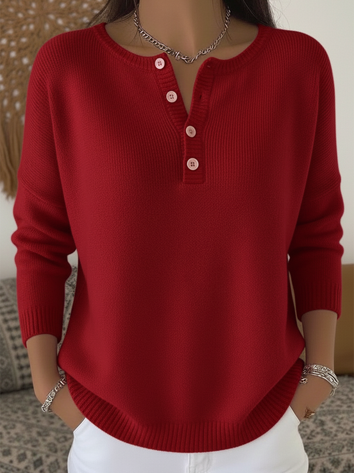 Zoe™ - Soft Solid Henley Collar Sweater