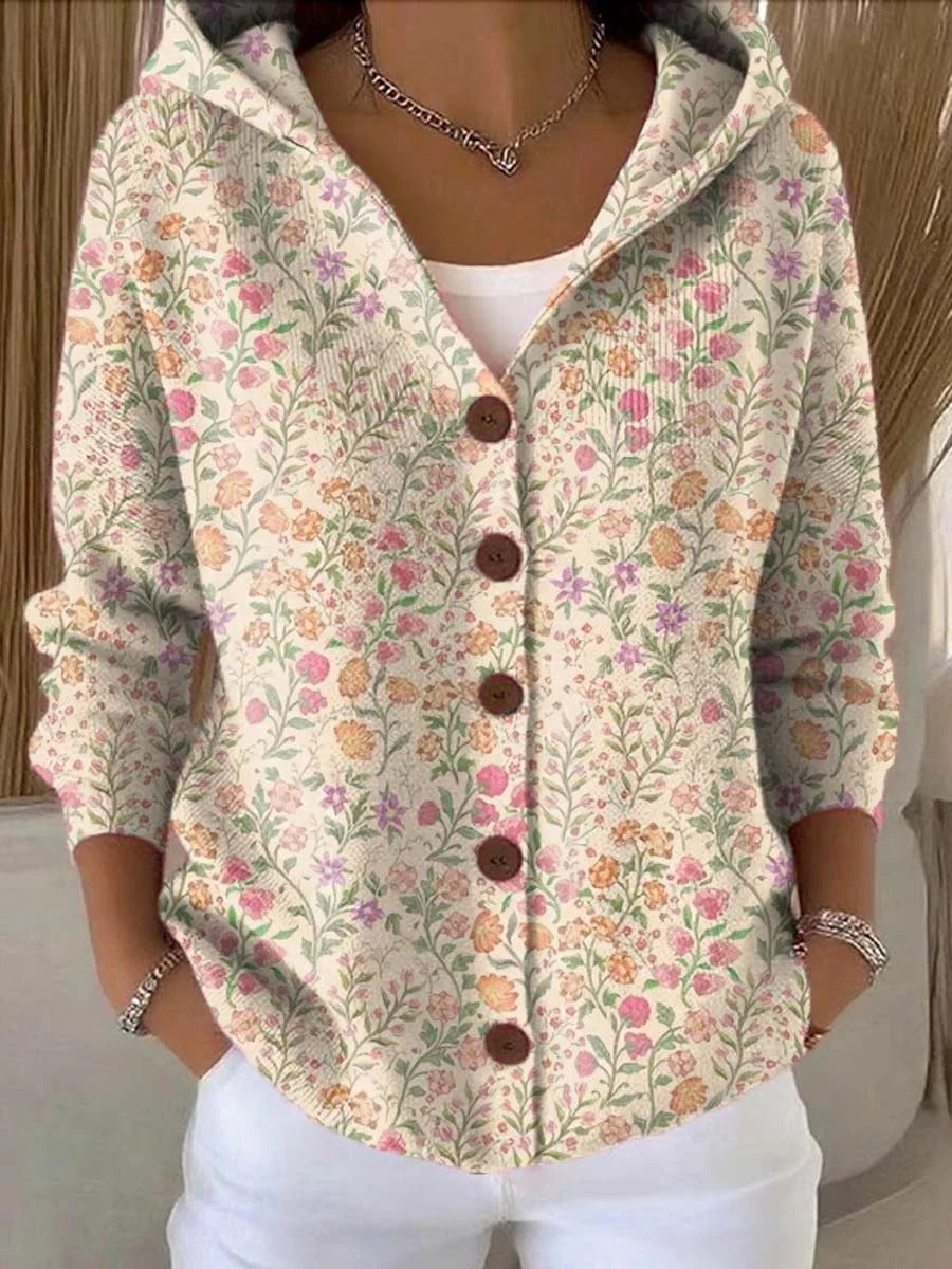 Eden™ - Women's Retro Floral Pattern Hooded Sweater