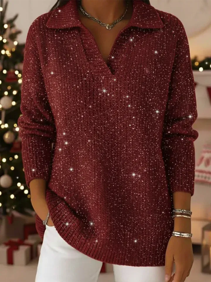 Scarlett™ - Loose Fit Holiday Polo Collar Sweater
