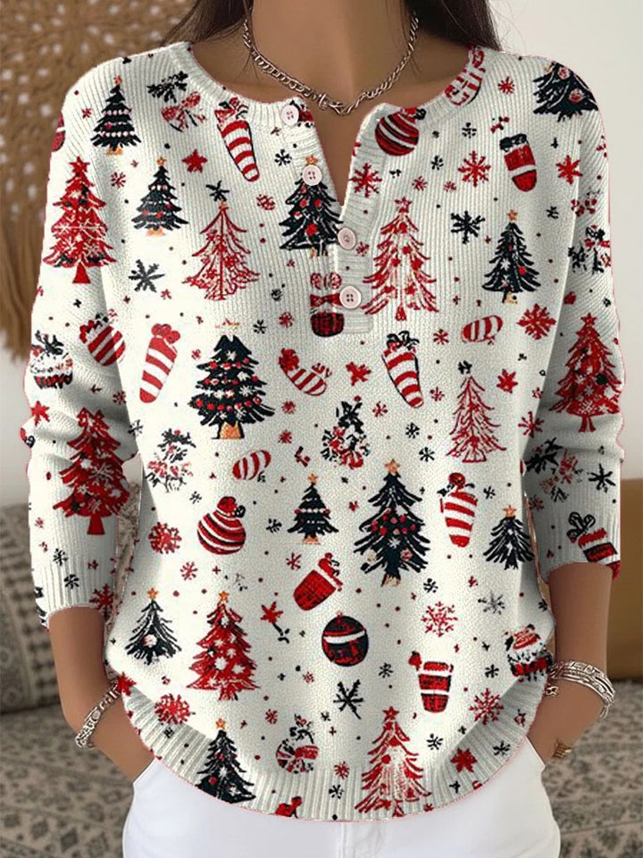 Aurora™ - Christmas Tree Print Buttoned Cardigan
