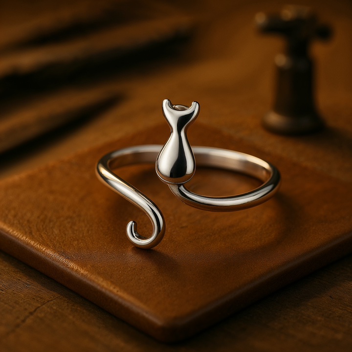 Elegant Stainless Steel Artistic Cat Ring