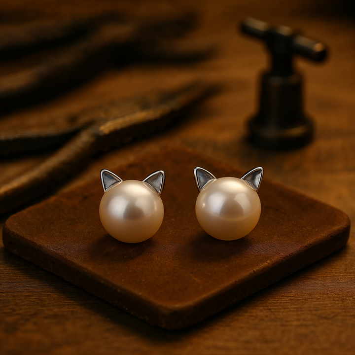 Cat Elegance Pearl Earrings