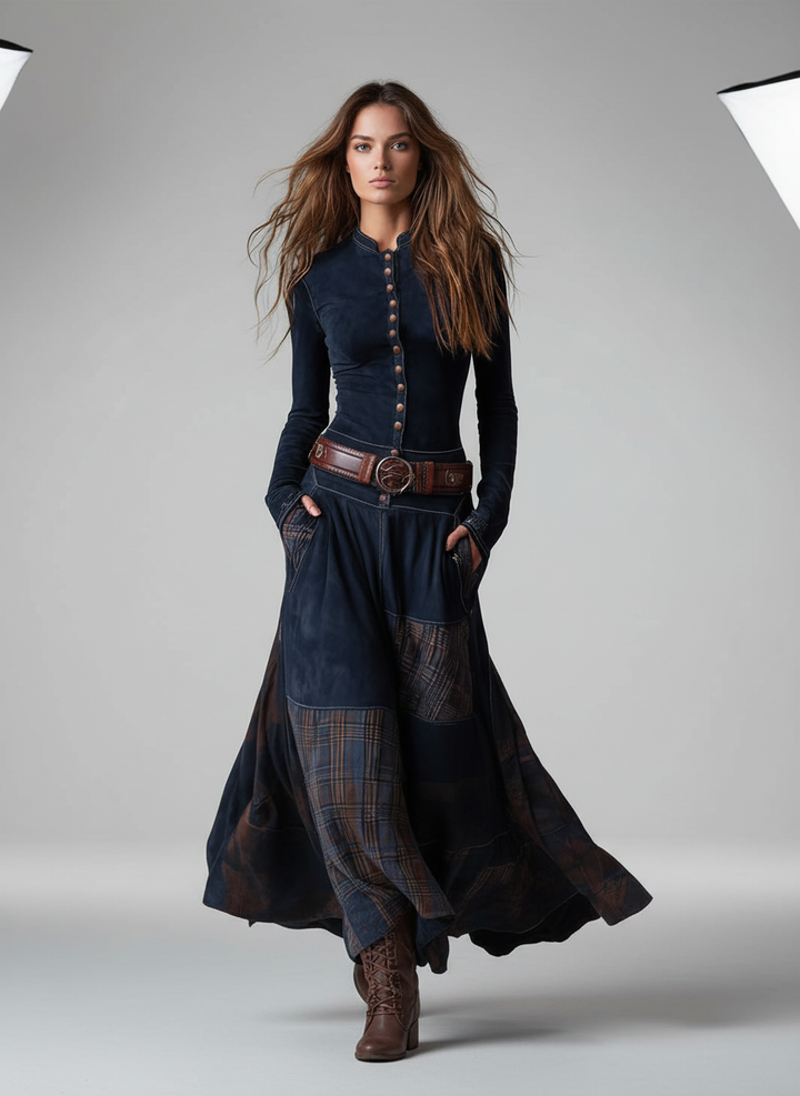Charlotte™ - Elegant Suede Belted Maxi Dress