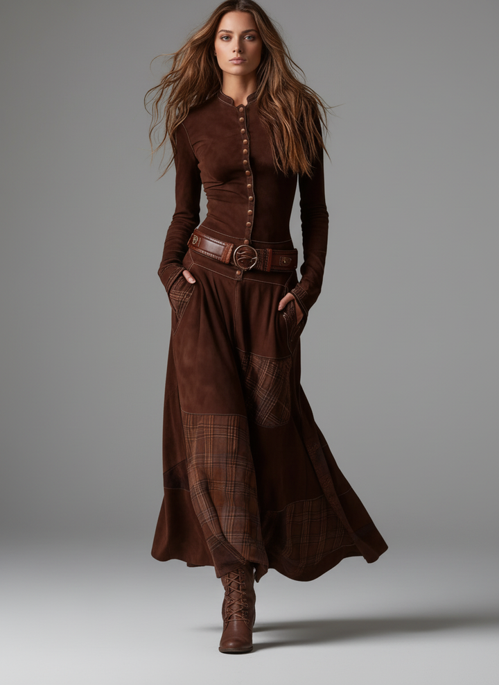Charlotte™ - Elegant Suede Belted Maxi Dress