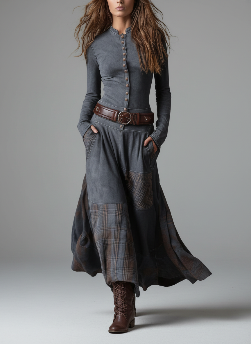 Charlotte™ - Elegant Suede Belted Maxi Dress