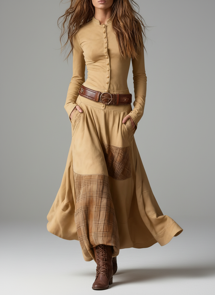 Charlotte™ - Elegant Suede Belted Maxi Dress