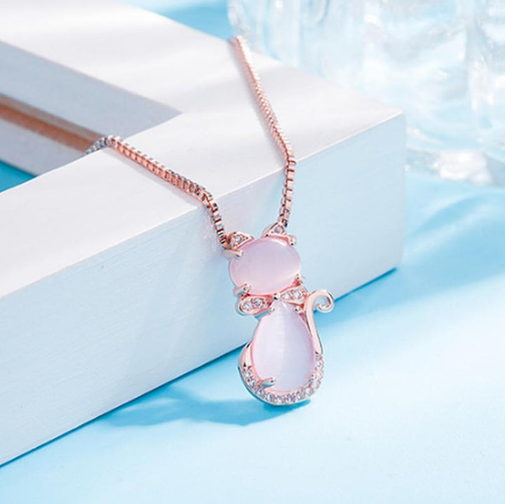 Dainty Necklace with Rose Cat Stone