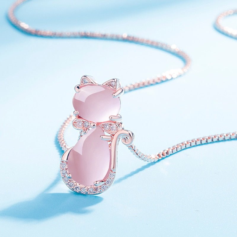 Dainty Necklace with Rose Cat Stone