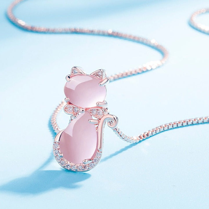 Dainty Necklace with Rose Cat Stone
