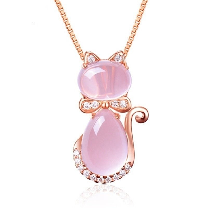 Dainty Necklace with Rose Cat Stone