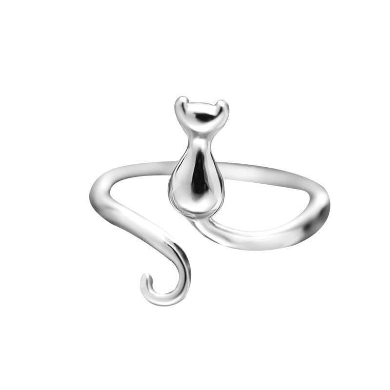 Elegant Stainless Steel Artistic Cat Ring